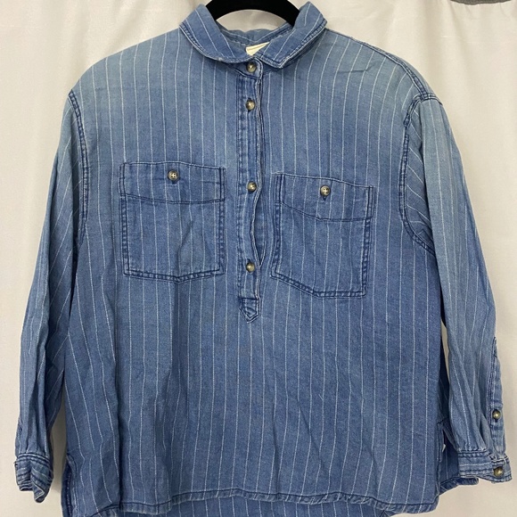 Denim Pinstripe Blouse - Picture 1 of 2